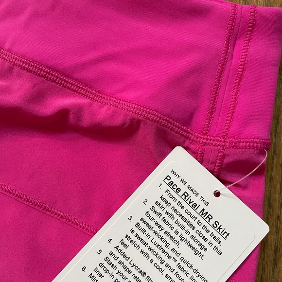 NWT LULULEMON Pace Rival Tennis Skirt Sonic PINK Size 6 Regular 12" - Picture 9 of 10